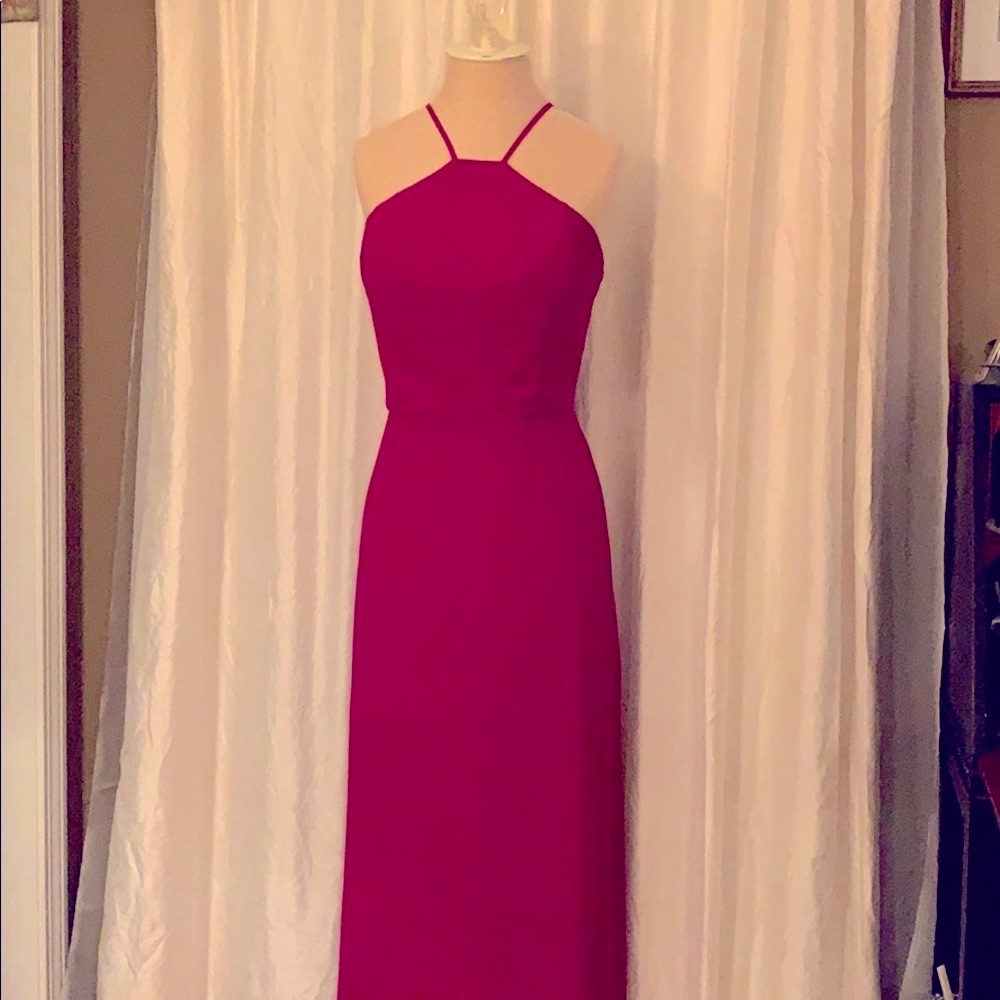 Bill Levkoff red gown maxi bridesmaid floor length figure fitting sexy dress 👗